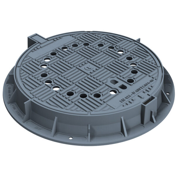 Чугунен капак Ø600 мм с панта, вентилиран, клас D400