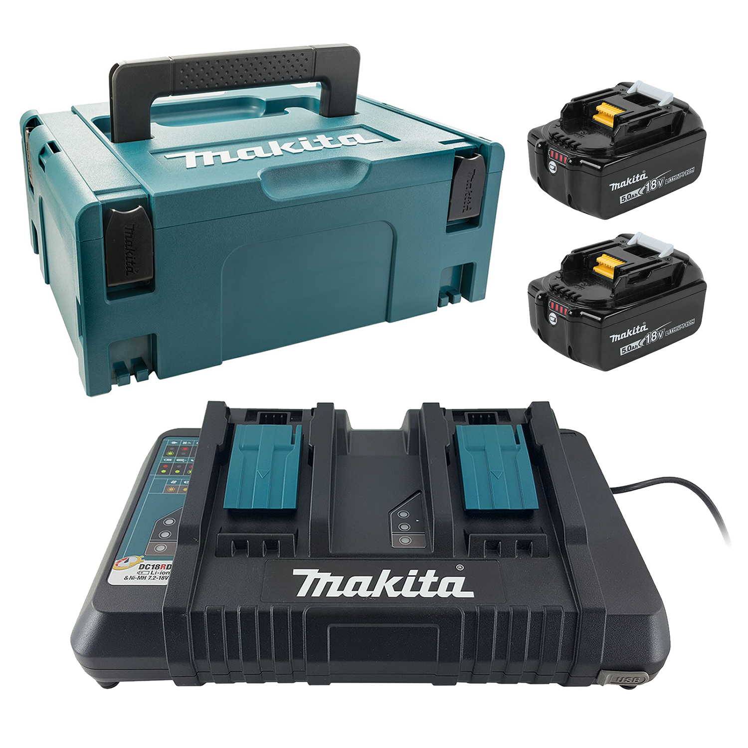 mak-bl1850b-pack_1.jpg MAKITA 18V LXT Комплект: 2x 5.0Ah батерии BL1850B + Зарядно в куфар - Image 1